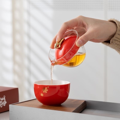 沏一杯茶瑞雪兆龙年茶和茶杯套装送客户的商务礼