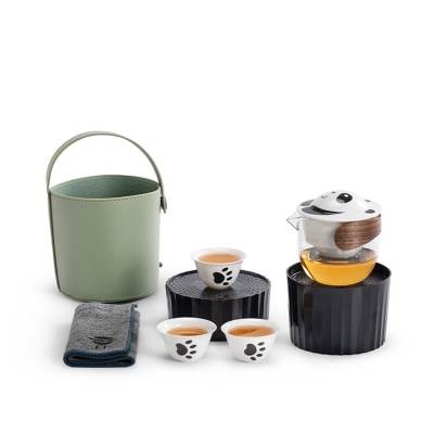熊猫便携式旅行单人茶具套装快客杯创意一壶二杯陶瓷泡茶壶茶杯
