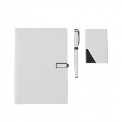 简约商务白色笔记本名片夹个性创意办公会议记录本名片盒套装
