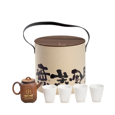 独立设计师联名款柴烧粗陶茶壶套组四杯羊脂玉观自在茶具套装