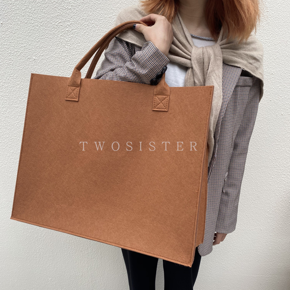 毛毡手提袋单肩托特包纯色高级感精致包包大容量毛毡包新年礼品袋