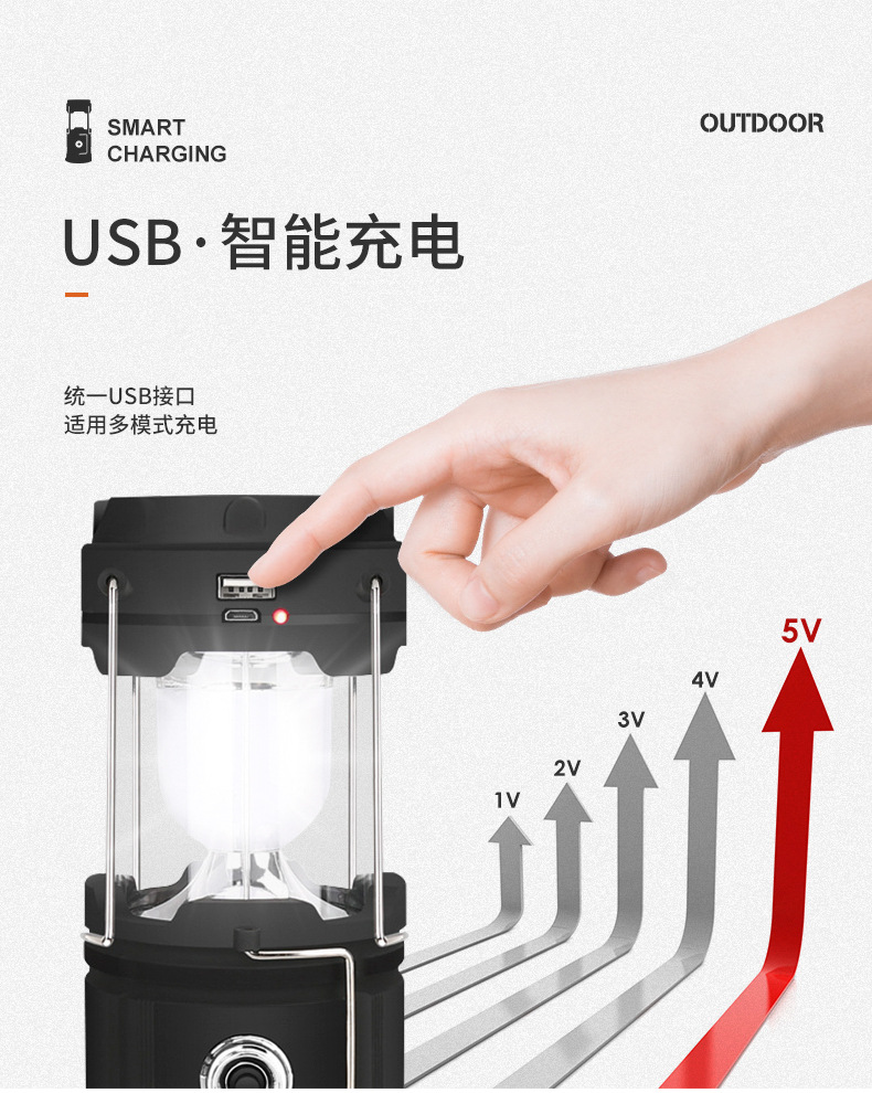 新款LED野营灯USB充电手提马灯营地灯太阳能户外露营灯帐篷灯