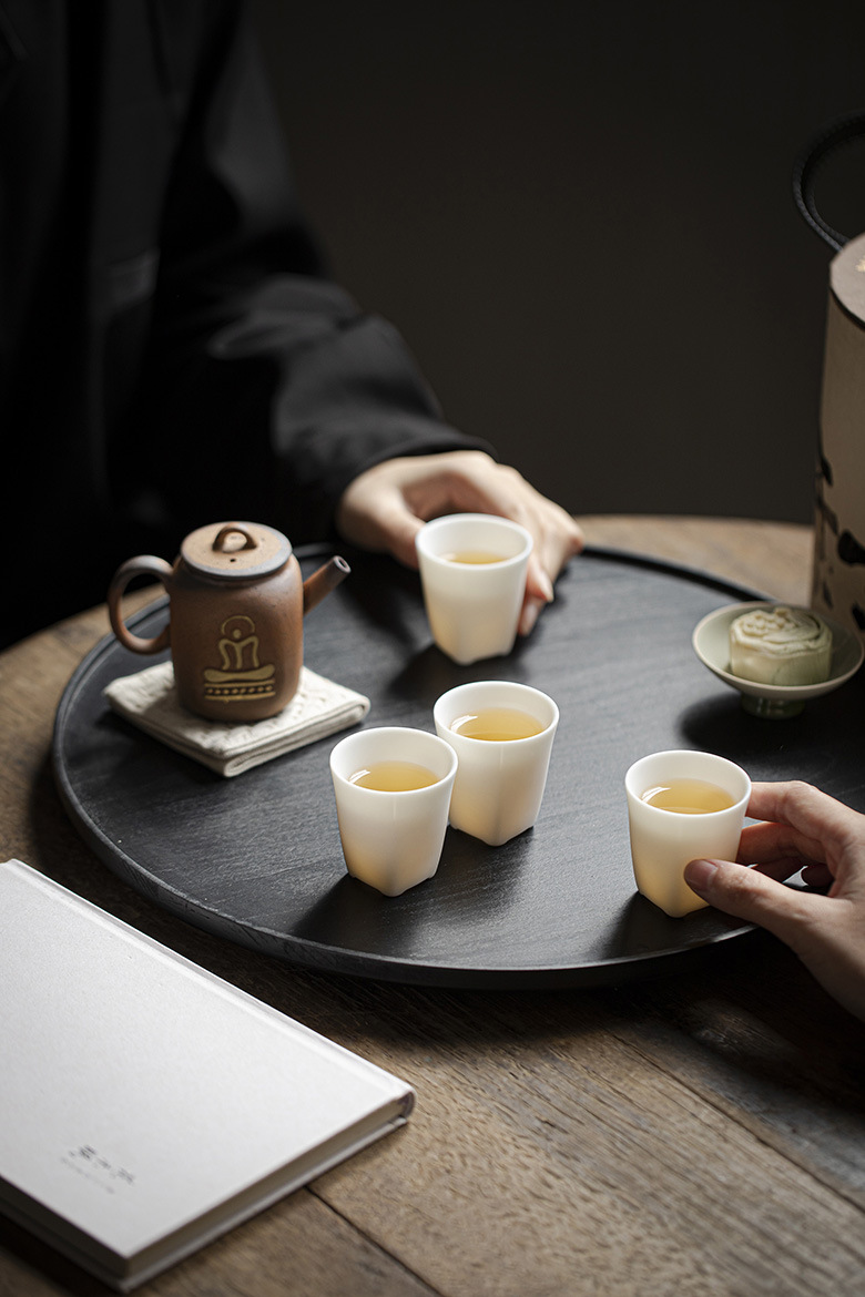 独立设计师联名款柴烧粗陶茶壶套组四杯羊脂玉观自在茶具套装